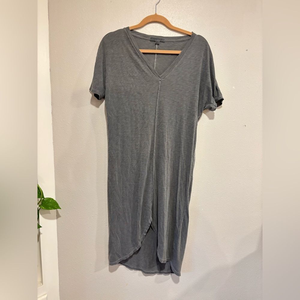 Stateside Supima Cotton V-Neck T-Shirt Dress Gray XS Made in USA